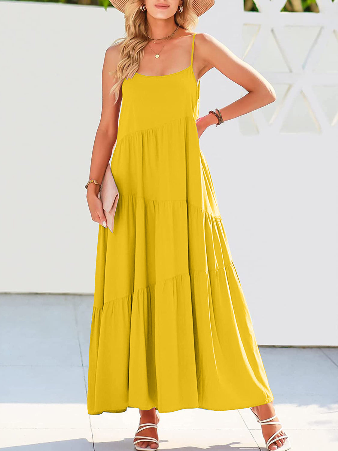 Full Size Ruched Tiered Spaghetti Strap Dress - store name